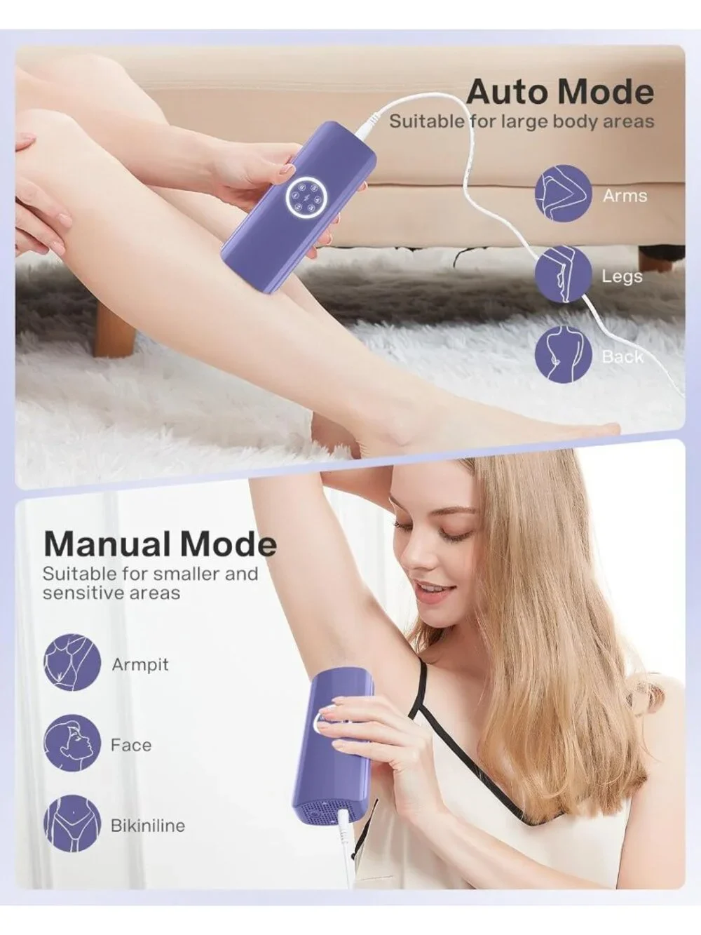 IPL Laser Hair Removal Permanent Remover 6 Levels/2 Modes Purple